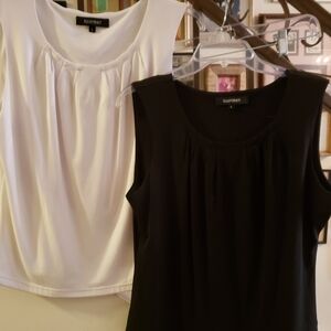 2 Ellen Tracy Pleated Sleeveless Tank Tops In White And In Black